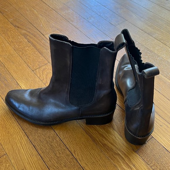 Brown Leather Chelsea Pointy Toe Ankle Boots Brown Wize 40 - Picture 7 of 7